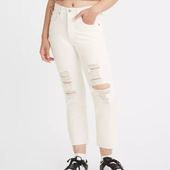 LEVI'S 501 Original Jeans Ecru Distressed Denim Sz 23x28 - Picture 4 of 5